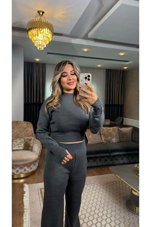 parmak geçmeli triko takım-antrasit