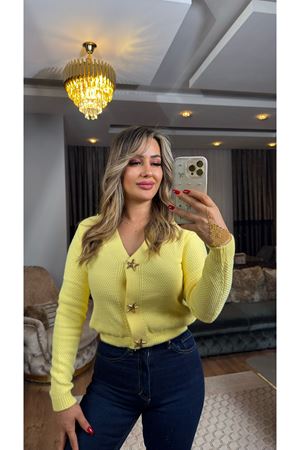 deniz yıldızı düğmeli hırka-sarı