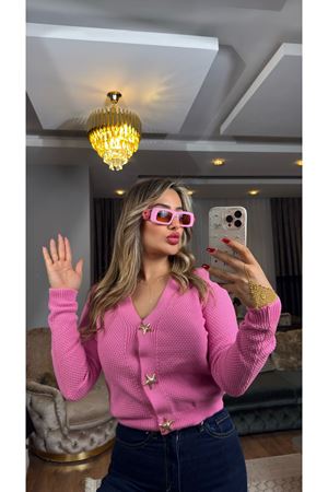 deniz yıldızı düğmeli hırka-pembe