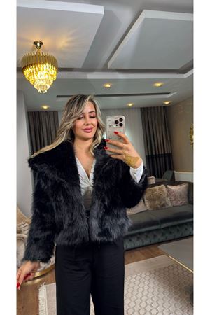 yakalı premium kürk-siyah