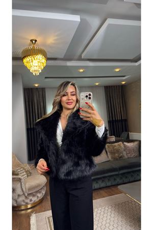 yakalı premium kürk-siyah
