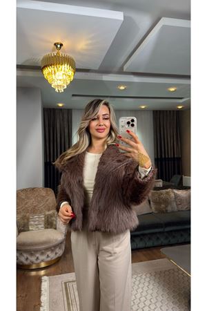 yakalı premium kürk-acıkahve