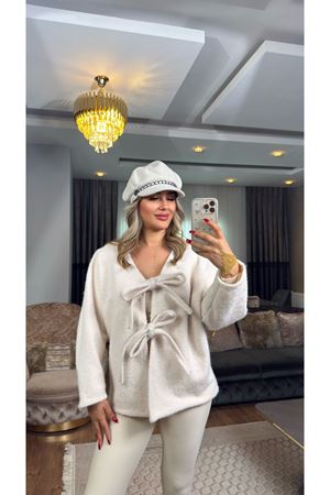 bağlamalı kaşe ceket-ekru