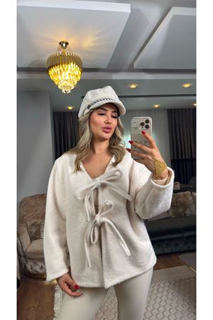 bağlamalı kaşe ceket-ekru