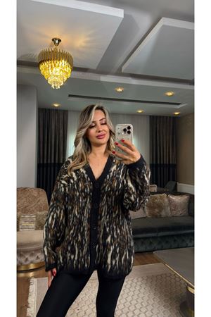 dilvin desenli şardonlu düğmeli triko hırka-siyah