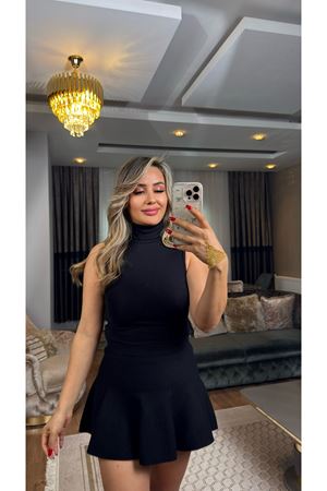 boğazlı kolsuz zıbın bluz-siyah