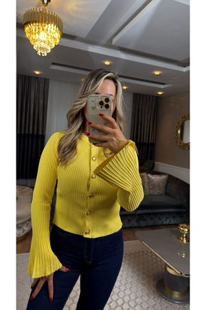 dilvin bisiklet yaka gold düğmeli ispanyol kol triko hırka-sarı