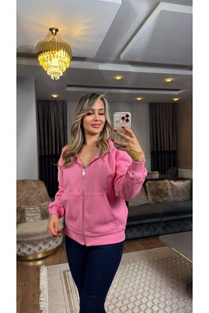 3 ip fermuarlı kapşonlu ceket-pembe