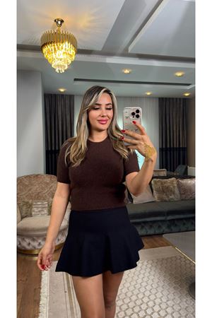 dilvin bisiklet yaka yumuşak dokulu kısa kol triko kazak-acıkahve