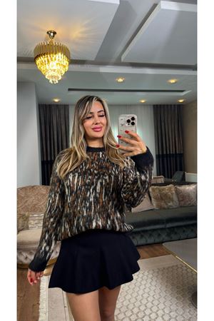 dilvin desenli şardonlu yumuşak dokulu triko kazak