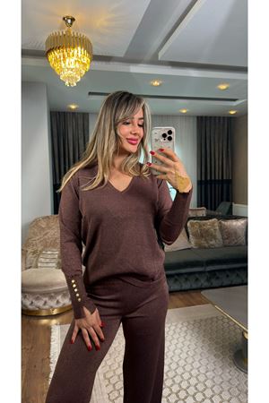 simli v yaka takım-kahve