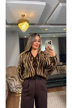 kırçıklı zebra desen triko hırka