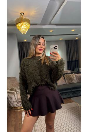 tüylü triko kazak-zümrütyeşili