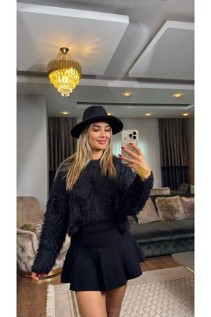 tüylü triko kazak-siyah