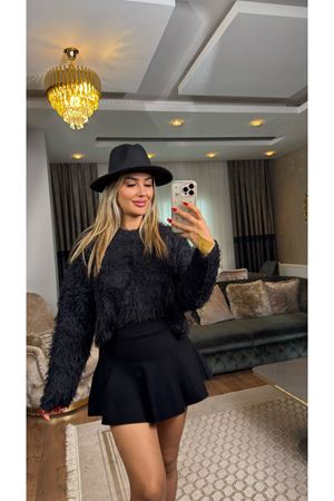 tüylü triko kazak-siyah