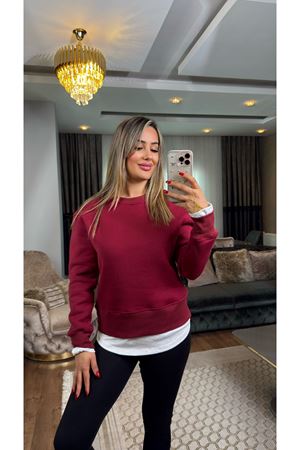 şardonlu salaş sweat-bordo