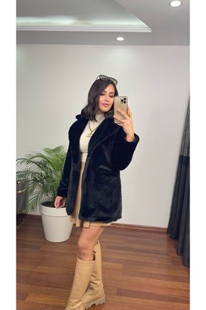 önü cepli peluş kürk- siyah ( ÖN SİPARİŞTİR KARGO ÇIKIŞ TARİHİ 3 KASIM )