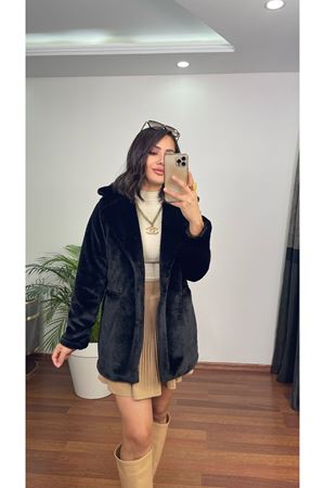 önü cepli peluş kürk- siyah ( ÖN SİPARİŞTİR KARGO ÇIKIŞ TARİHİ 3 KASIM )