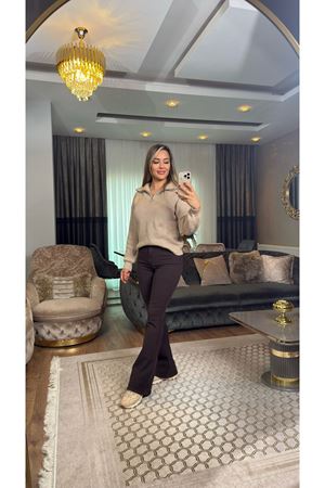 zr ispanyol paça likralı pantolon-acıkahve