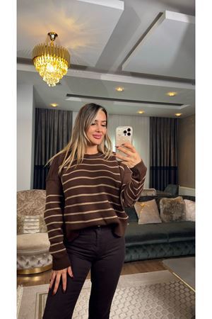 Çizgili Bisiklet Yaka Triko Kahvemocha