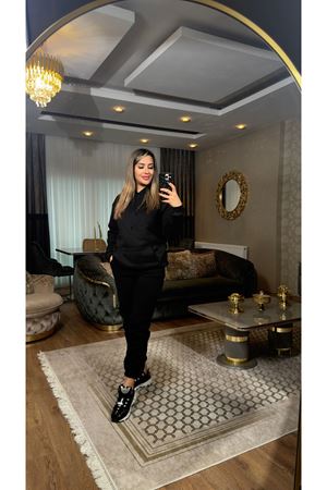 3 iplik şardonlu kanguru cepli takım-siyah