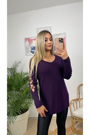 KOLU TAŞ İŞLEMELİ KAZAK -MOR 