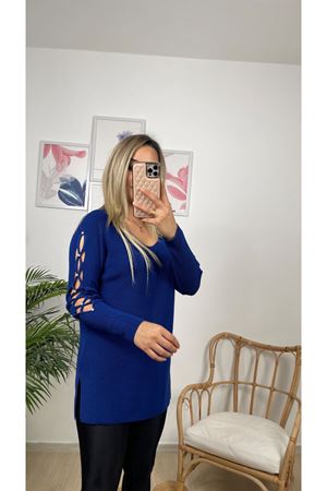 KOLU TAŞ İŞLEMELİ KAZAK -MAVİ