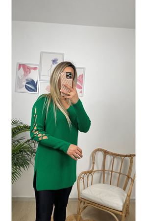 KOLU TAŞ İŞLEMELİ KAZAK -YEŞİL 