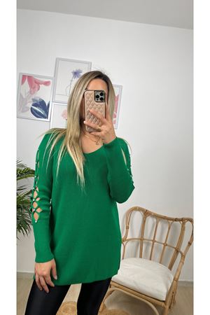 KOLU TAŞ İŞLEMELİ KAZAK -YEŞİL 