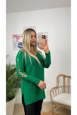 KOLU TAŞ İŞLEMELİ KAZAK -YEŞİL 