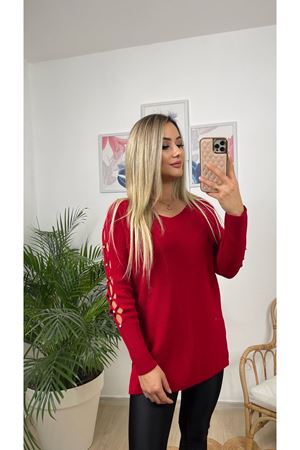 KOLU TAŞ İŞLEMELİ KAZAK -KIRMIZI 