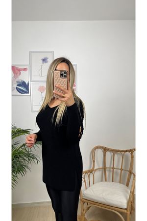 KOLU TAŞ İŞLEMELİ KAZAK -SİYAH 