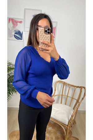 kolu şifon merdiven yaka bluz-saks 