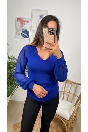 kolu şifon merdiven yaka bluz-saks 