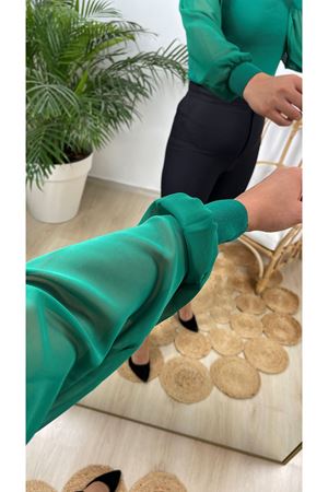 kolu şifon merdiven yaka bluz-zümrüt  