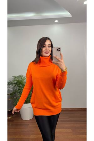 DEGAJE YAKA CEPLİ TRİKO-TURUNCU