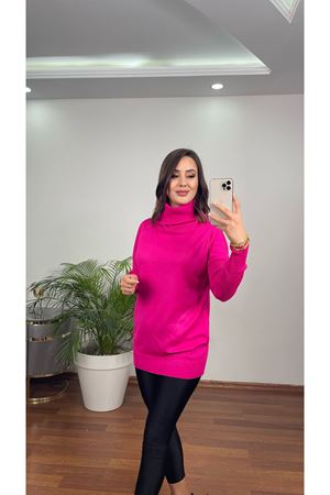 DEGAJE YAKA CEPLİ TRİKO-FUŞYA 