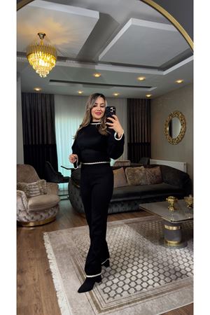 işleme detay triko takım-siyah