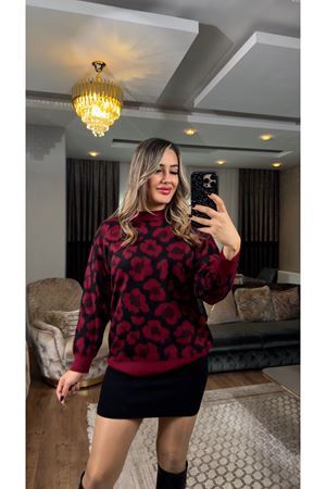 desenli leopar kazak-bordo