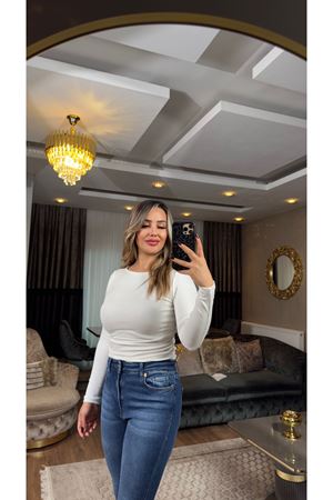 premium yanı büzgülü kayık yaka bluz-ekru