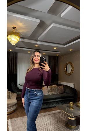 premium yanı büzgülü kayık yaka bluz-mürdüm