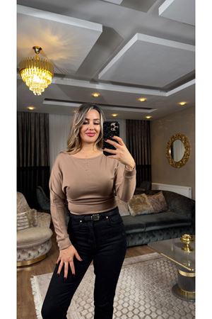 premium yarasa kol oysho bluz-kahve