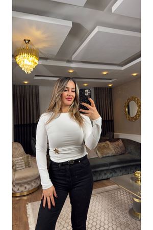 premium deniz yıldızı broşlu bluz-ekru