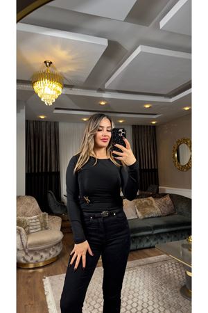 premium deniz yıldızı broşlu bluz-siyah