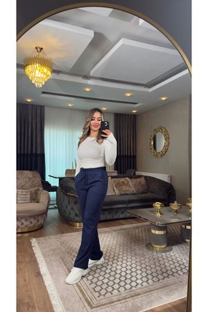 premium pamuklu palazzo cepli eşofman-lacivert