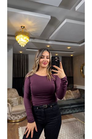 premium parmak geçmeli kayık yaka bluz-mürdüm