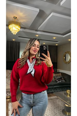 fularlı kazak-kırmızı