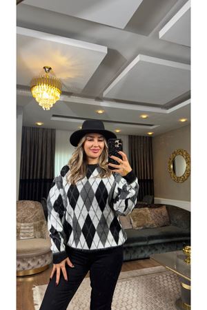 baklava desen kazak-gri