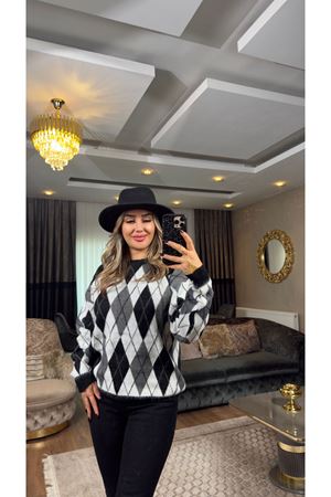 baklava desen kazak-gri