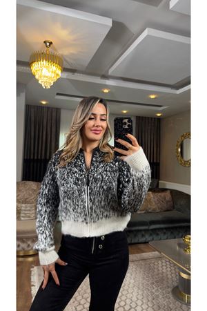 fermuarlı desenli yumoş hırka-gri